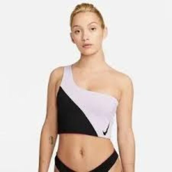 Nike Swim Reversible Asymmetrical Crop Tank Pink Other Side Black/White Large - Picture 2 of 6